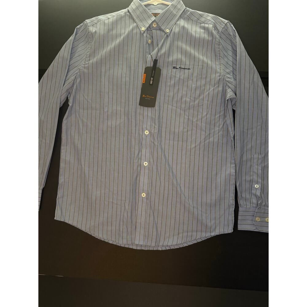 Ben Sherman Men’s Easy Fit Button‑Up Shirt – Light Blue Stripe – Size M – NWT